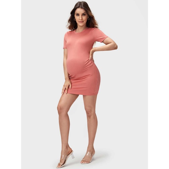 Maternity Solid Round Neck Bodycon Dress - Picture 7 of 11